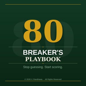 May include: A dark green graphic with the number "80" in gold, above the words "BREAKER'S PLAYBOOK". Below, the text reads "Stop guessing. Start scoring." Copyright information is at the bottom.