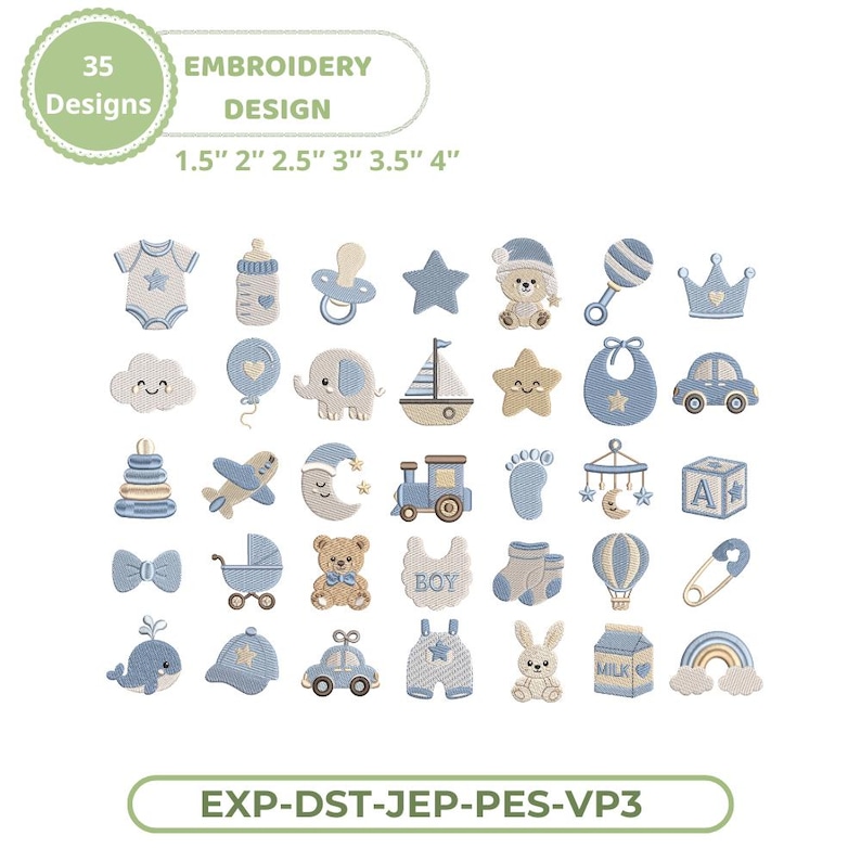 Load File Icon Design Baby Boy Embroidery Design Bundle, 35 Cute Nursery Mini Machine ...