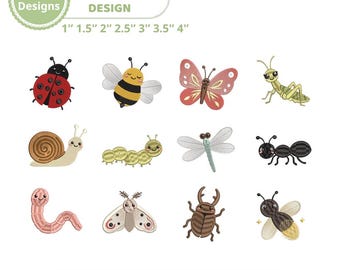 12 Mini Bugs And Insects Bundle Embroidery Design, Cute Garden Critters Machine Embroidery File, Instant Download, Pes, Dst, Exp