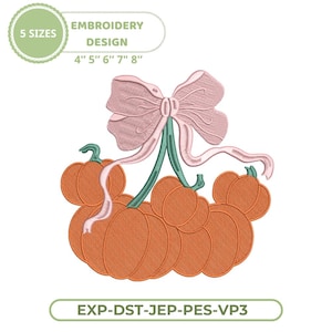 Stickdatei „Coquette Pumpkin Bow“, Herbstmotiv, für Shirts, Sweatshirts, Taschen und Kissen (pes, dst, jef, exp, vp3)