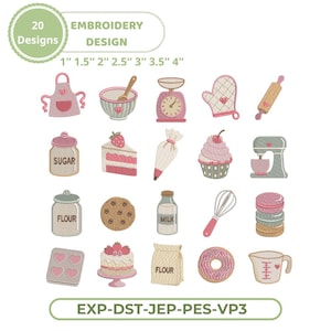 Leuke bakmachine borduurwerk ontwerpbundel, pastel keuken borduurbestand set, coquette cake cupcake koekje patroon PES zomertijd mini motief