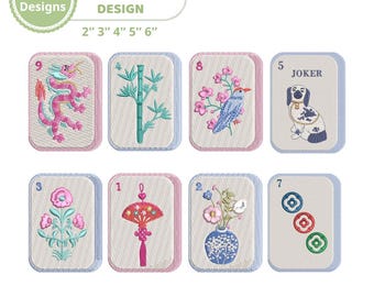 Mahjong Tiles Machine Embroidery Design Bundle, 9 Designs, Bam, Crack, Dot, Dragon, Bamboo, Mahjong Cocktail Napkin Designs, Chinoiserie