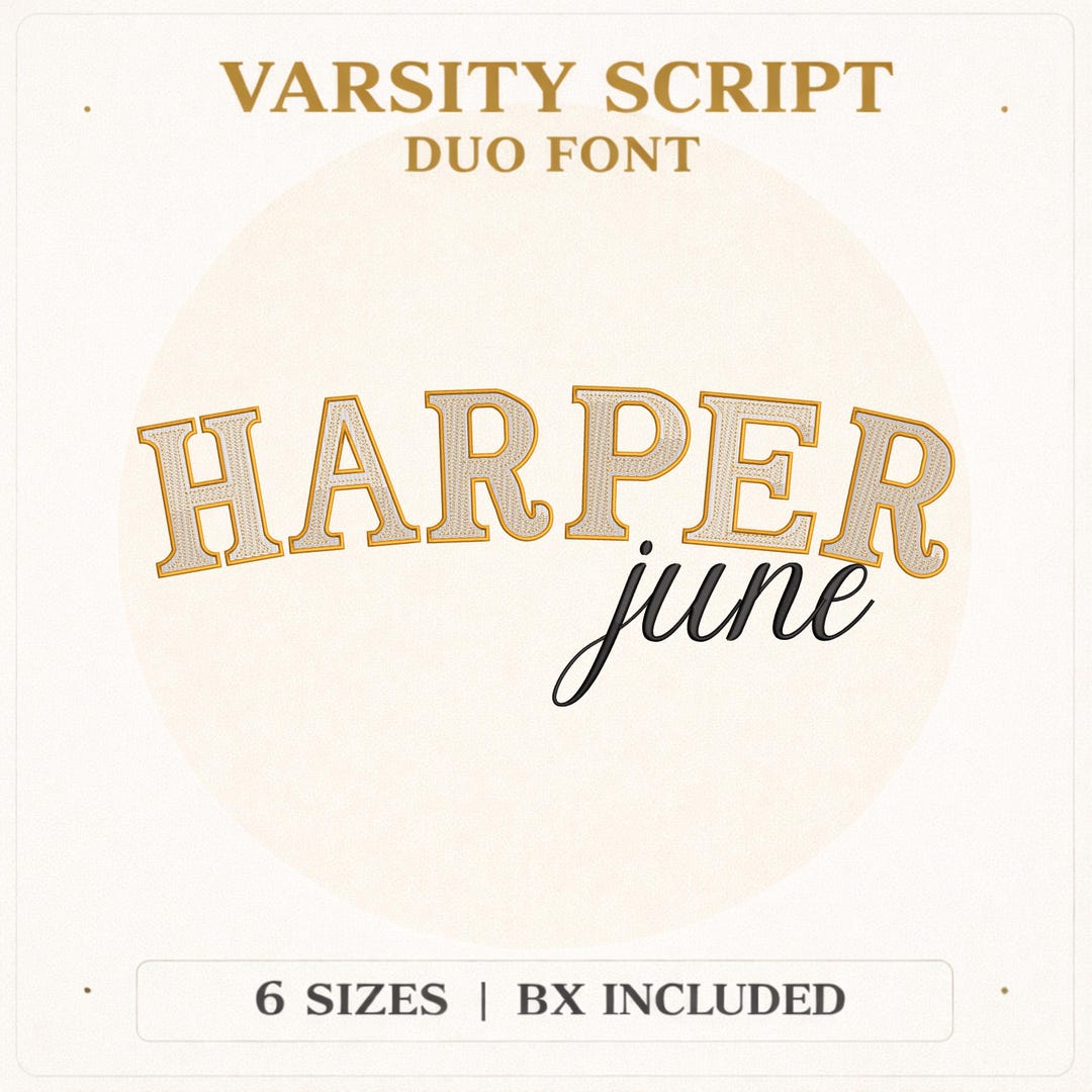 Varsity Name Embroidery Font, Block Script Duo Alphabet, Personalized ...