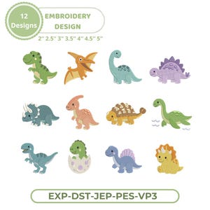 Små dinosauriebroderidesigner. 14 minibroderidesigner 4x4. T Rex Triceratops Stegosaurus, förhistorisk ormbunke. Maskinbroderifiler.