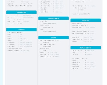 Python構文チートシート、コーディングリファレンスポスター（デジタルダウンロード）