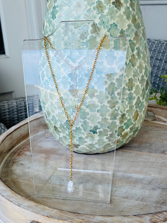 Gold Y Necklace With Freshwater Baroque Pearl