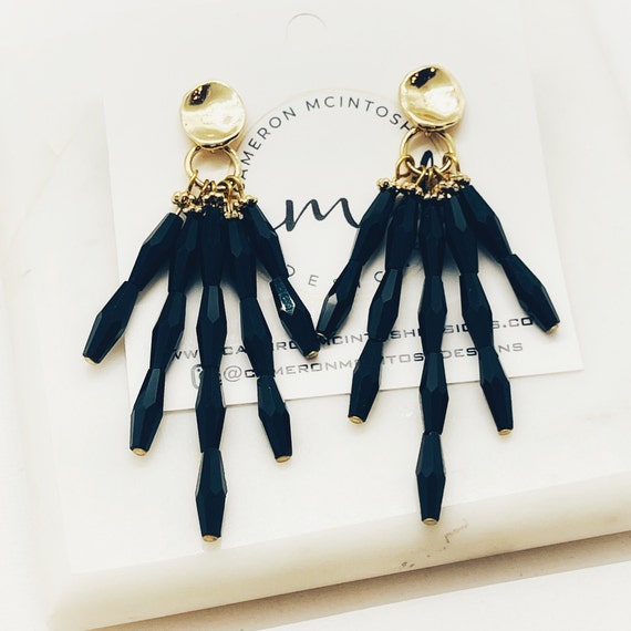 Black Beaded Earrings on Gold Post