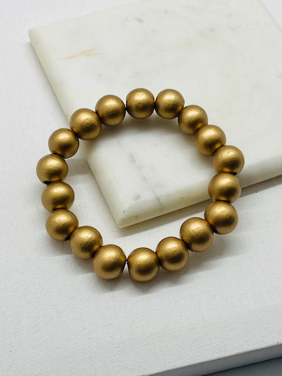 Gold Wood Bead Bracelet