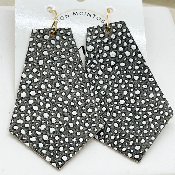 Leather Dot Trapezoid Earrings