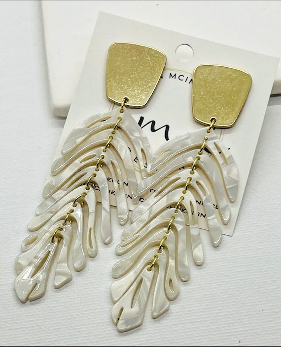 Large Acrylic Leaf Earrings On Matte Gold Post