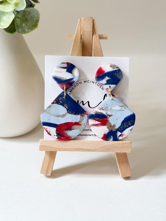 Red White and Blue Polymer Clay  Earrings | Lightweight | 4th of July | Patriotic | Ole Miss