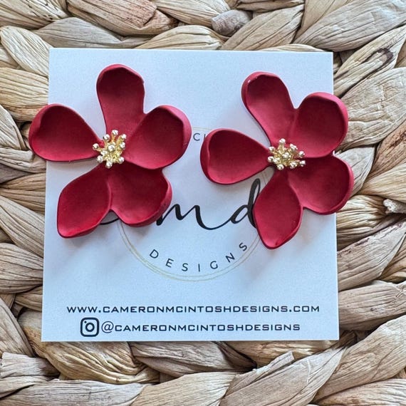 Red Flower Stud Earrings