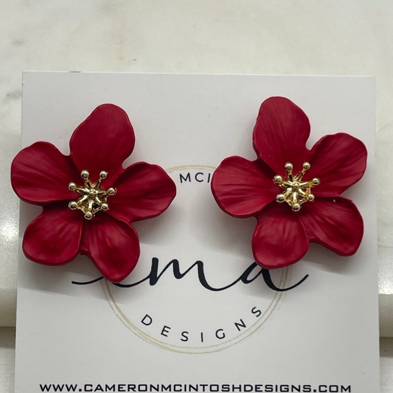 Red Flower Stud Earrings
