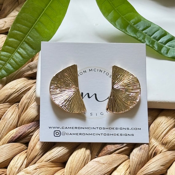 Textured Gold Half Circle Studs