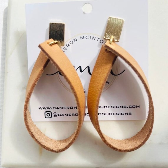 Leather Loops on Gold Rectangular Post