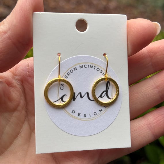 Small Brushed Gold Circle Earrings
