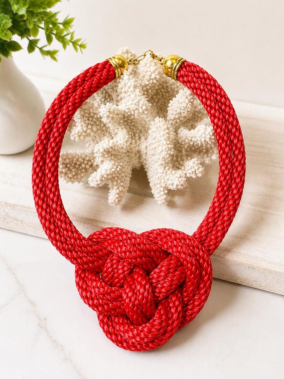 Red Knotted Rope Statement Necklace | Nautical Necklace | Game Day