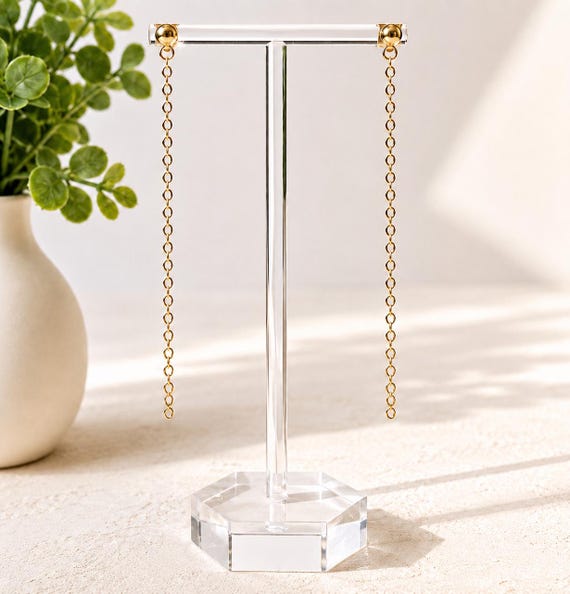 Gold Chain Duster Earrings | Long Dainty Chain Earrings on Ball Post | Choose Length