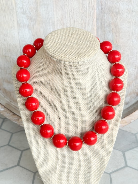 Chunky Red & Gold Bubblegum Bead Necklace | Statement Necklace | Game Day