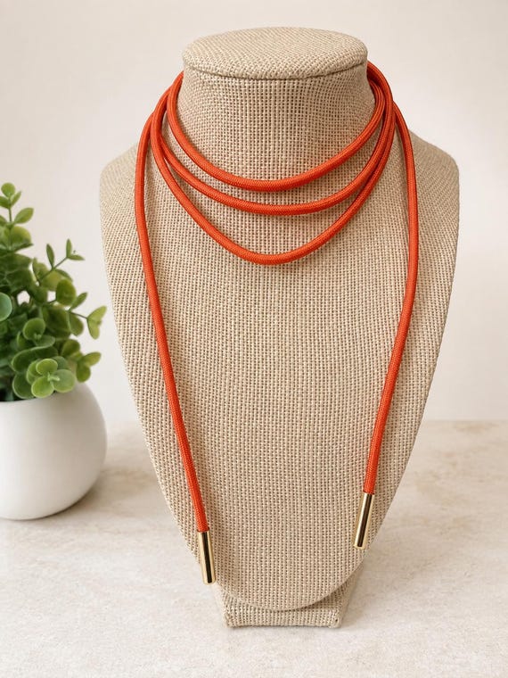 Burnt Orange Cord Wrap Necklace with Gold Ends | 60” | Game Day