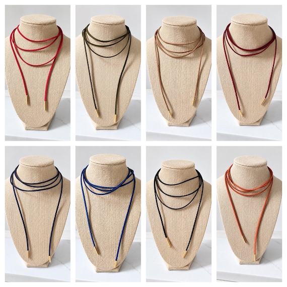 Long Suede Multi Wrap Lariat Style Necklace with Gold Ends | Game Day