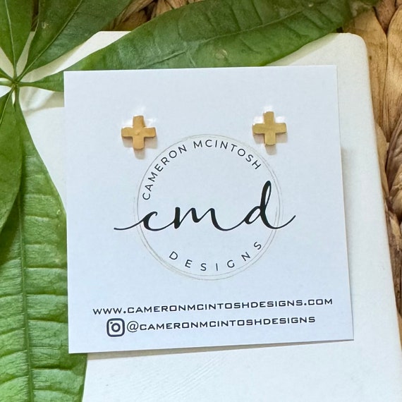 Small Square Gold Cross Stud Earrings