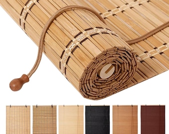 Natural Bamboo Roll Up Window Shades, Custom Size Light Filtering Blinds