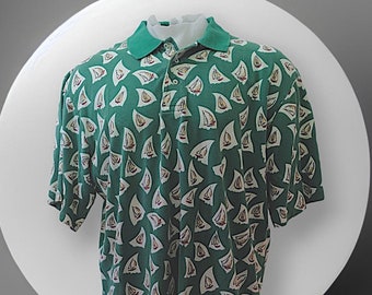 Vintage 1980s Ralph Lauren USA Green SAILBOATS Shirt