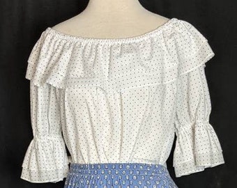 Vintage 80s Off Shoulder Puff Sleeve Blouse/1980s Vintage White Cotton Shirt/ Vintage Prairie Blouse/Boho Shirt/Festival Clothes Size Medium
