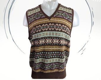 Vintage Polo By Ralph Lauren Nordic Knit Vest, Cotton Men's V-Neck Sweater Vest, Large