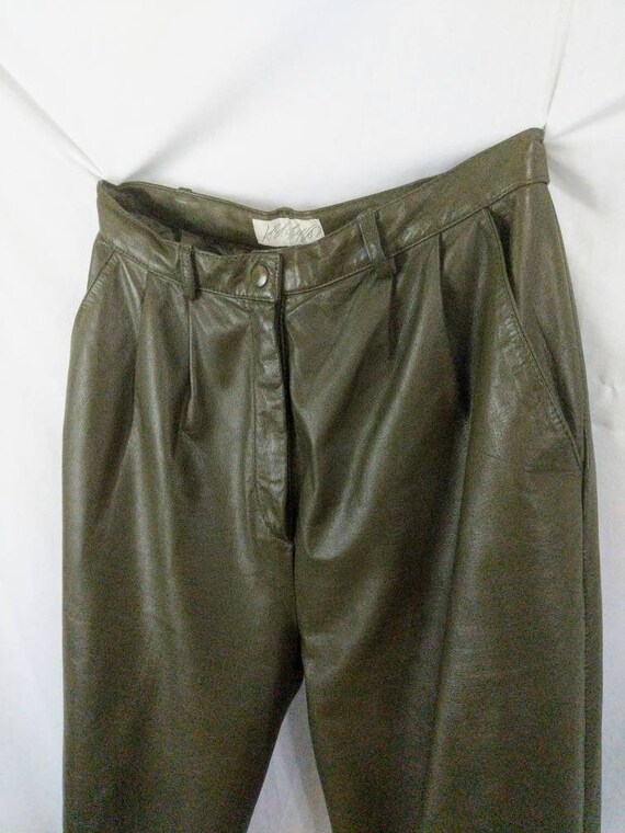 Vintage 90s Leather Pants/ 1990s Green Leather Pa… - image 7