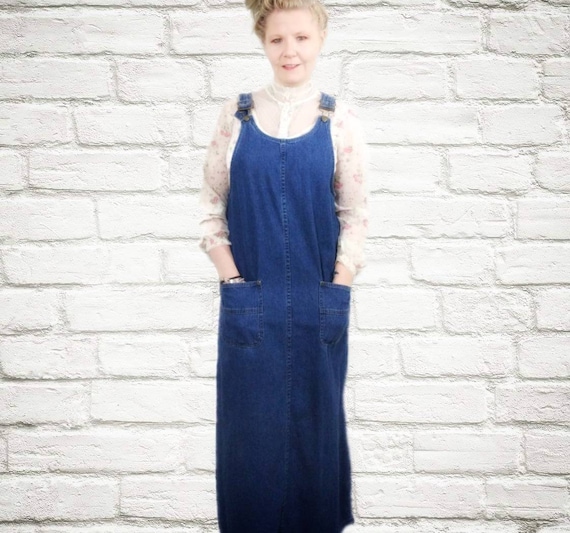 distressed denim overall dress