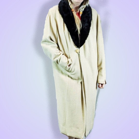 Fur Collar Cashmere Coat 1940s Vintage Overcoat Mi