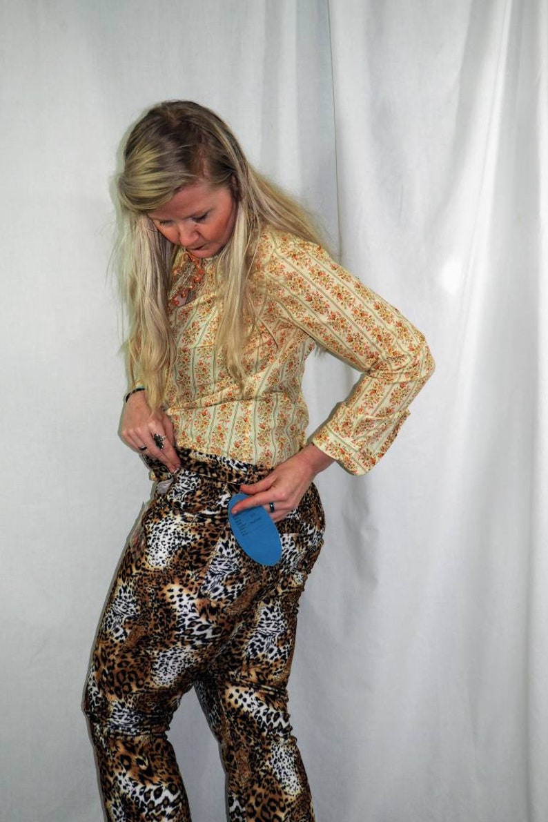 Vintage 90s Leopard Print Pants/1990s Animal Print Pants/Fuzzy Pants Size Small image 4