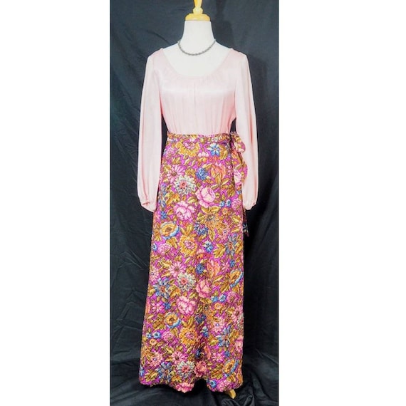 Psychedelic Quilted Floral Dress 70s Boho Hippie M