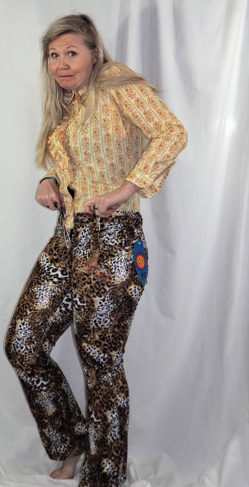 Vintage 90s Leopard Print Pants/1990s Animal Print Pants/Fuzzy Pants Size Small image 5