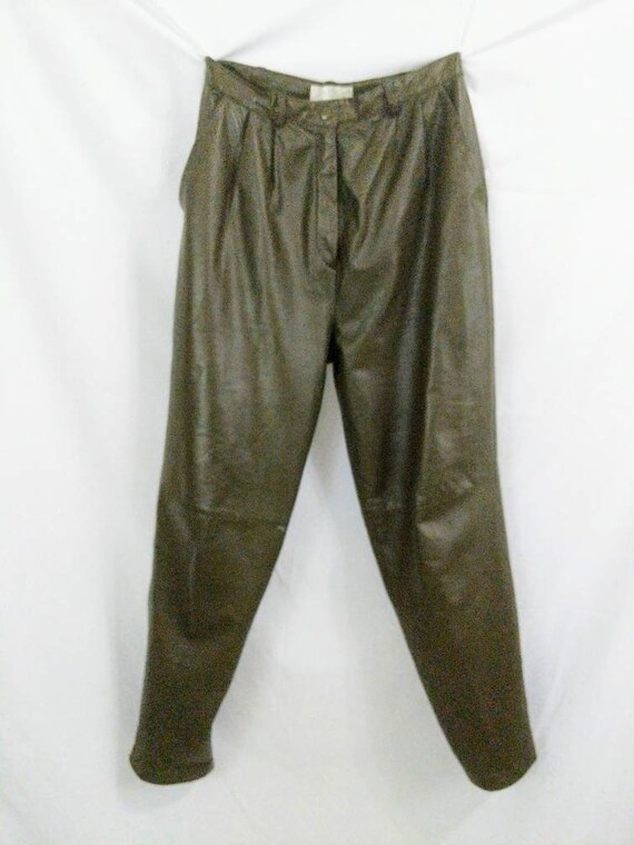 Vintage 90s Leather Pants/ 1990s Green Leather Pa… - image 5