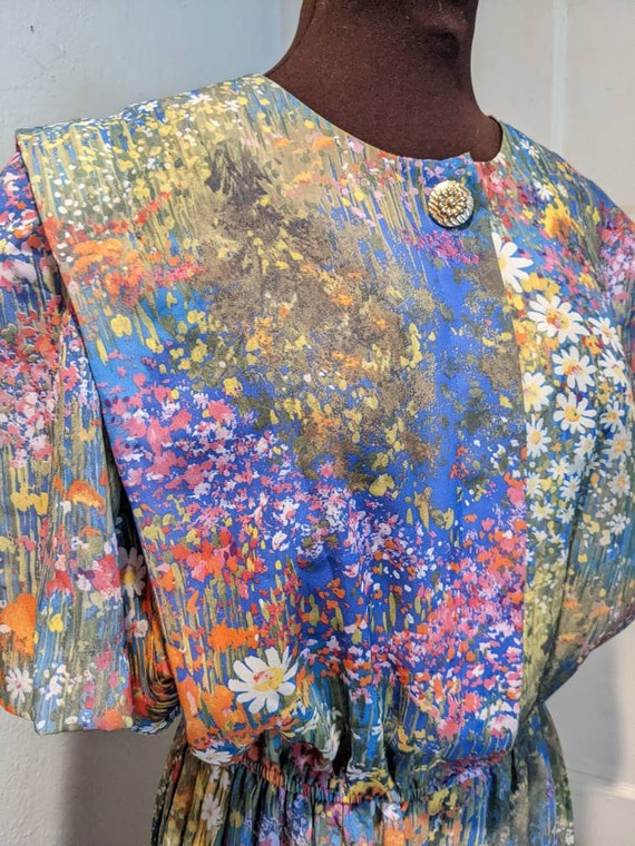 Vintage 80s Impressionist Floral Dress/Pastel Dre… - image 8