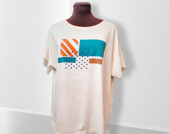 Vintage 90s Adidas Trefoil Abstract Graphic Print T-Shirt