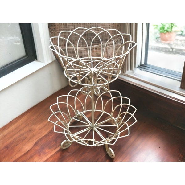 Vintage 2 Tier White Wire Fruit Basket