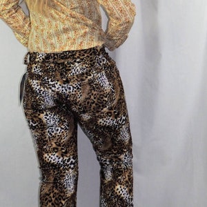 Vintage 90s Leopard Print Pants/1990s Animal Print Pants/Fuzzy Pants Size Small image 2