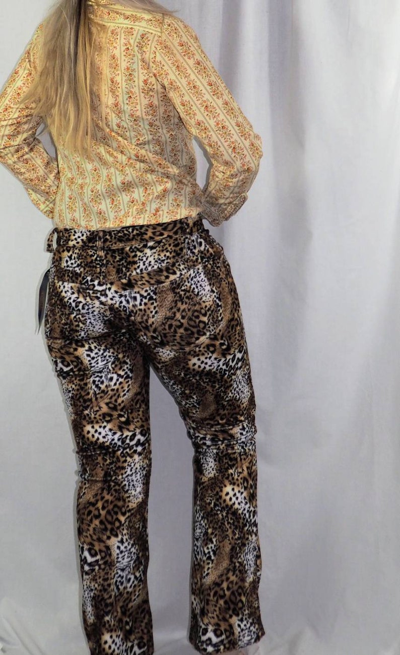 Vintage 90s Leopard Print Pants/1990s Animal Print Pants/Fuzzy Pants Size Small image 2