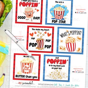 Notes de déjeuner avec pop-corn Cartes de vœux pour le déjeuner avec pop-corn pour les enfants Notes de déjeuner imprimables Notes positives Notes inspirantes pour les enfants