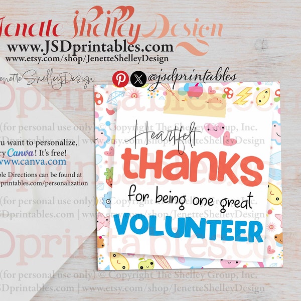 Heartfelt Thanks Volunteer Gift Tag for Volunteer, Printable Gift Tags, Thank You Tag Digital Gift Tag for Volunteer Gift | Instant Download