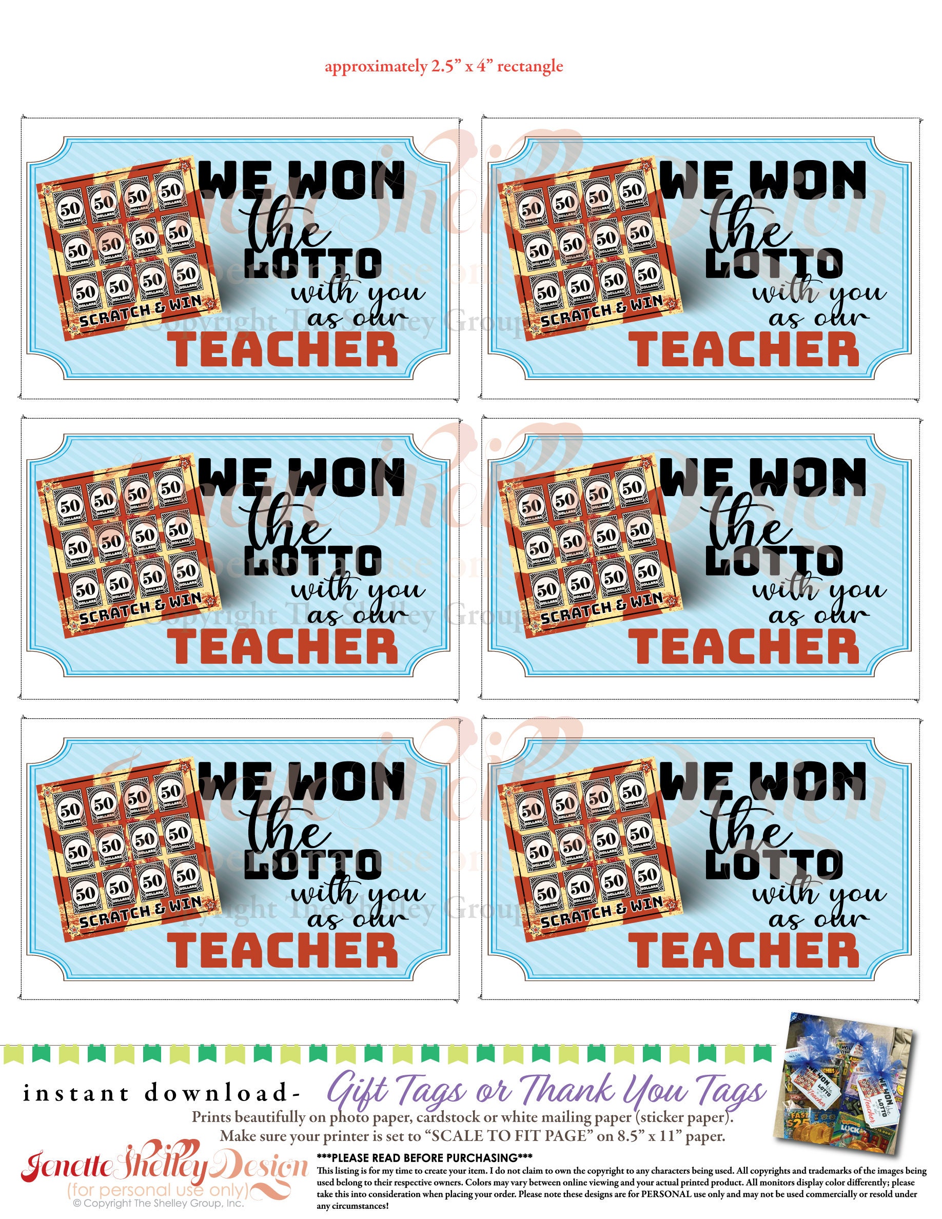 kas tafel wijs We Won the Lotto With You as Our Teacher gift Tags Instant - Etsy