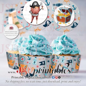 Pequenos toppers de cupcake pirata para etiquetas de presente de festa pirata, embalagens de pirata, decorações de aniversário, navio pirata, ouro pirata, bandeira pirata, mapa pirata