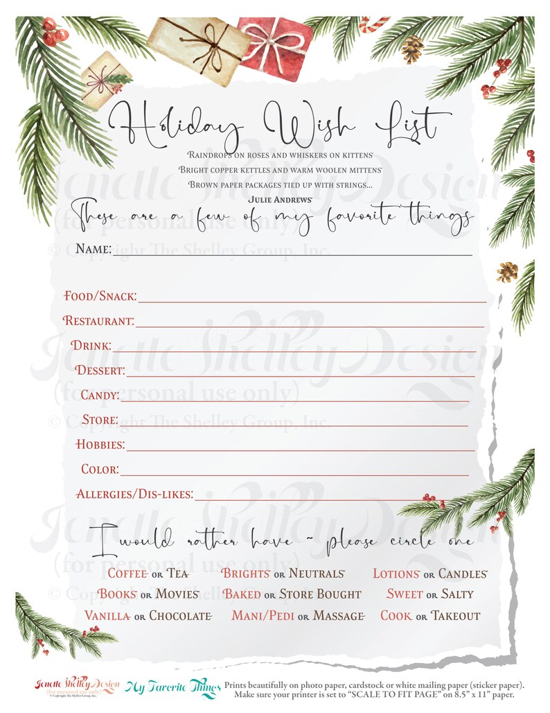 My Favorite Things secret Santa Holiday Wish List Office Etsy
