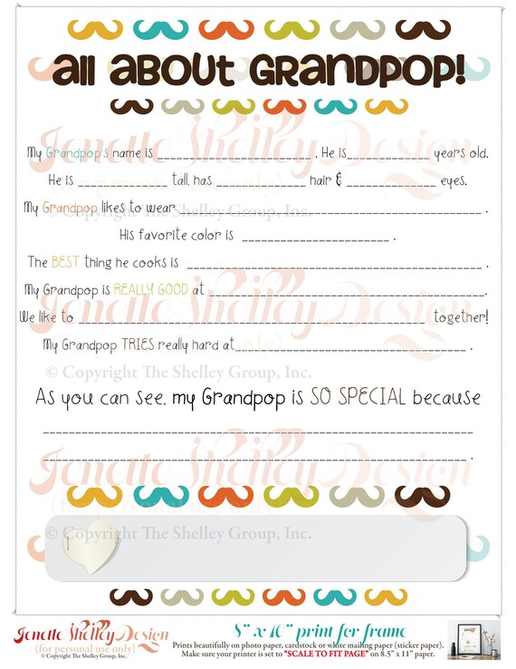 Tutto su mio nonno * Lettera stampabile dei nonni * Collezione di baffi * download istantaneo-stampe come mostrato 8.5