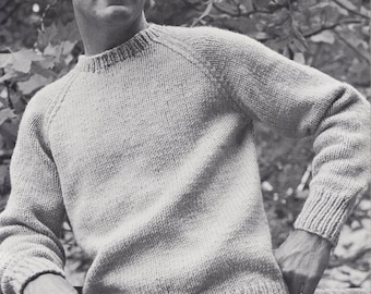 PATTERN Knit Mens Chunky Weight Round Neck Pullover with Raglan Sleeves Vintage  PDF PATTERN