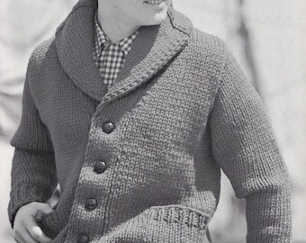 PATTERN Knit Mens Cardigan with Shawl Collar Vintage PDF PATTERN